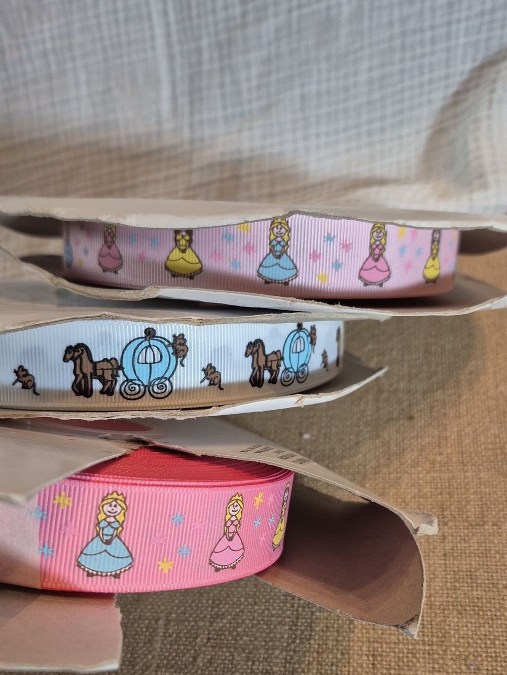 7/8"w•white grosgrain•Cinerella Carriage• Approx75yards▪︎x2 Princess Ribbon
